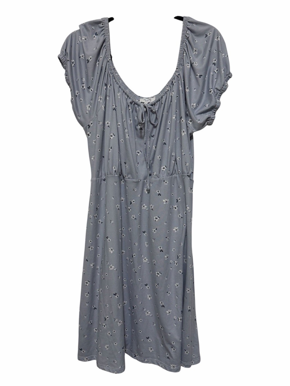 Women's Dusty Blue Floral Midi Dress with Scoop Neck 1X